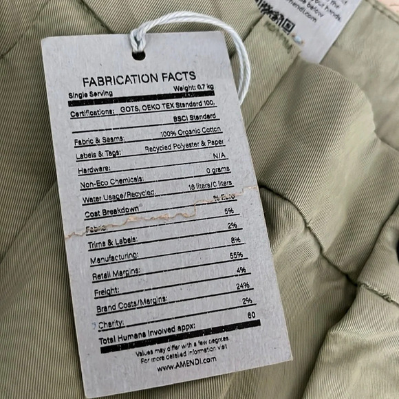 Amendi Gunnar in Green Organic Cotton Pleat Front Button Fly Pants - NEW Size 34 - Picture 5 of 11